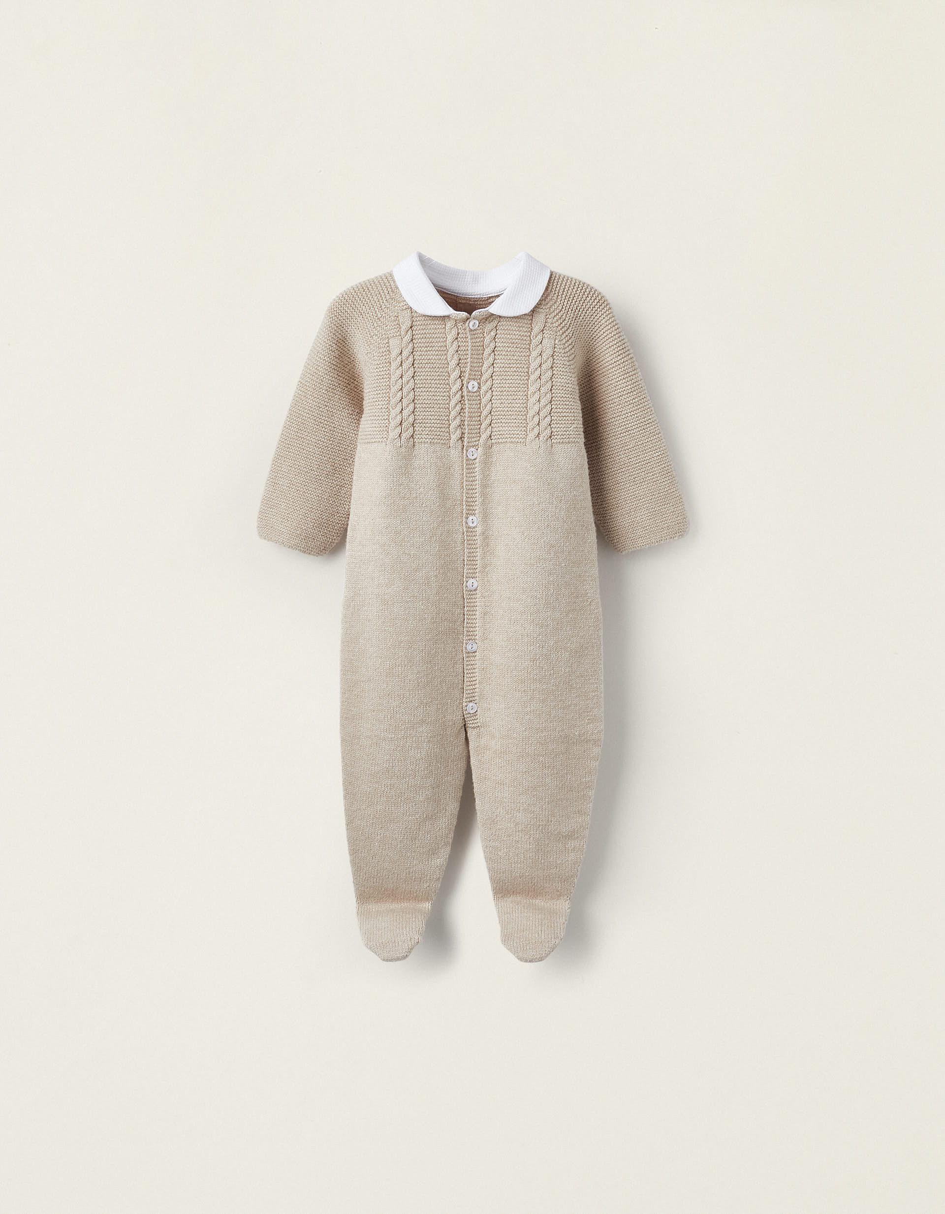 Knitted Babygrow for Newborns, Beige