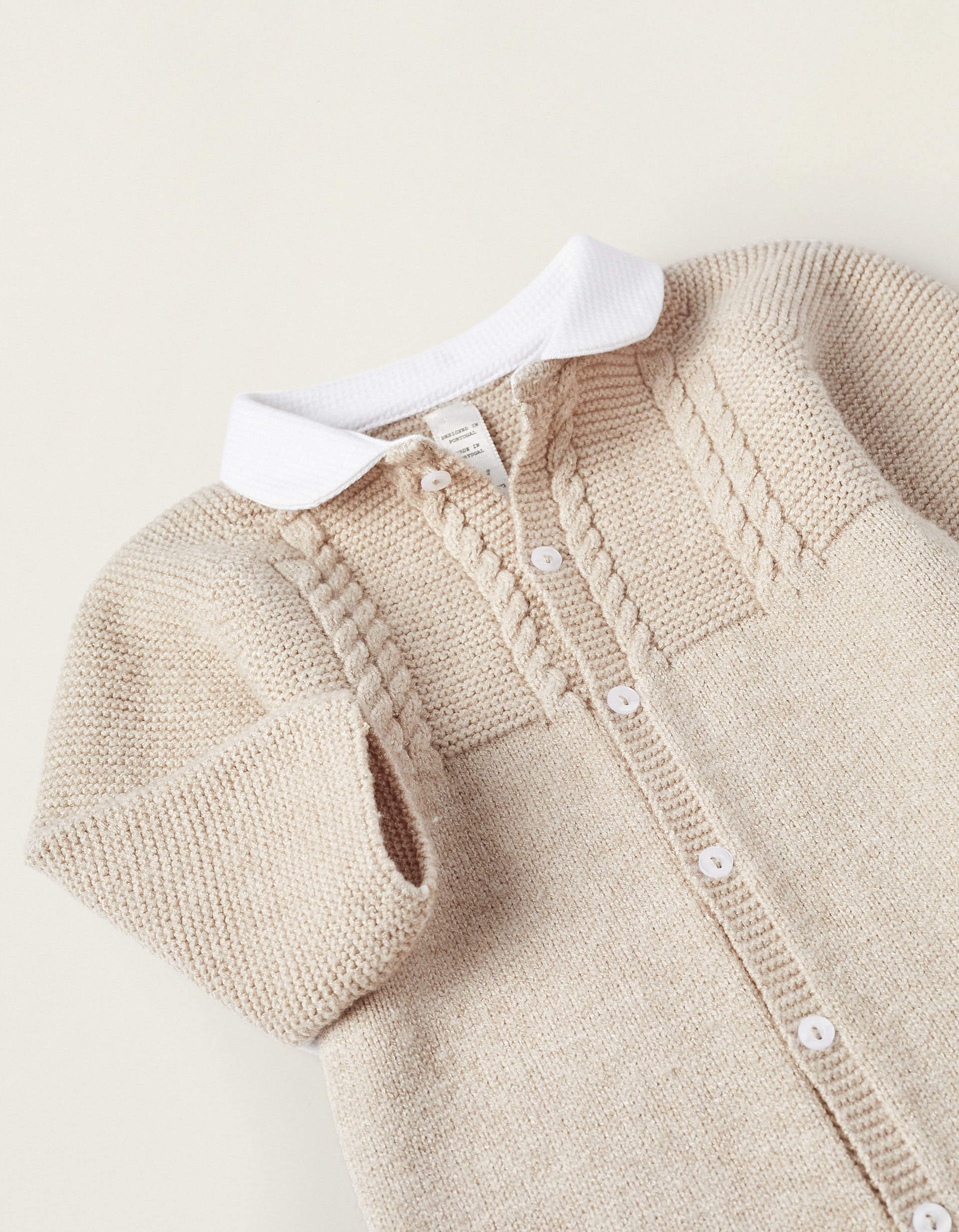 Knitted Babygrow for Newborns, Beige