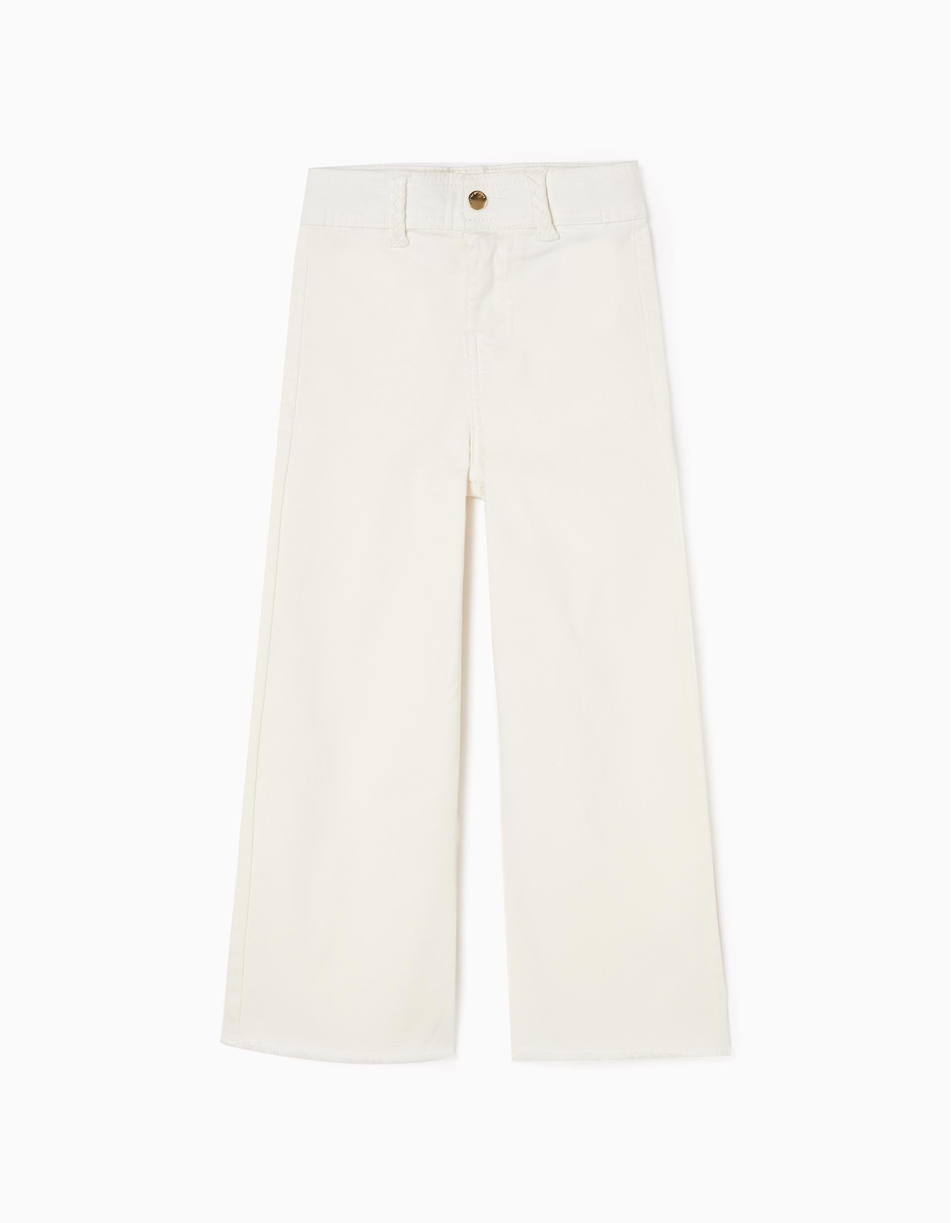 Pantalon en Sergé de Coton Fille 'Wide Leg', Blanc