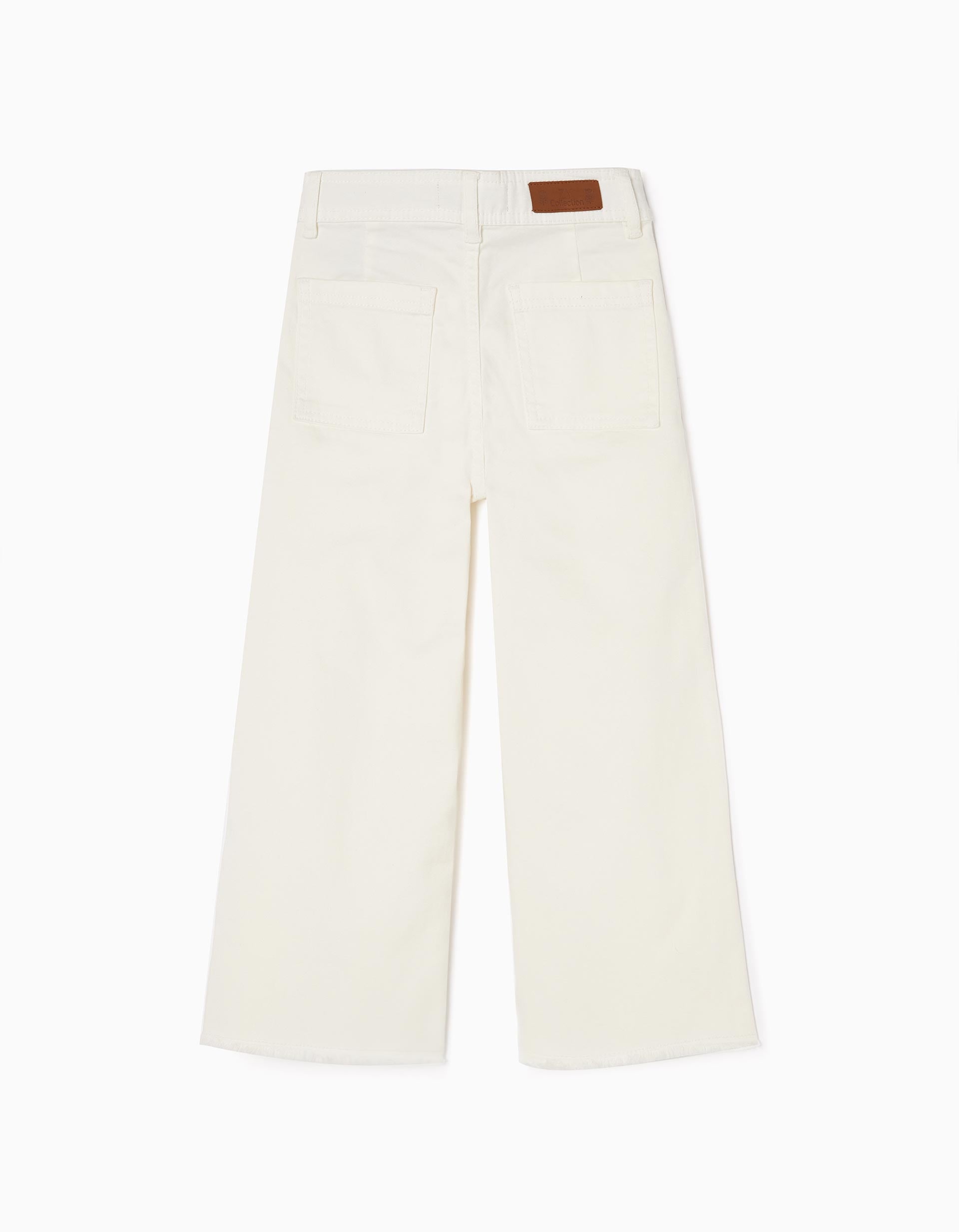 Pantalon en Sergé de Coton Fille 'Wide Leg', Blanc