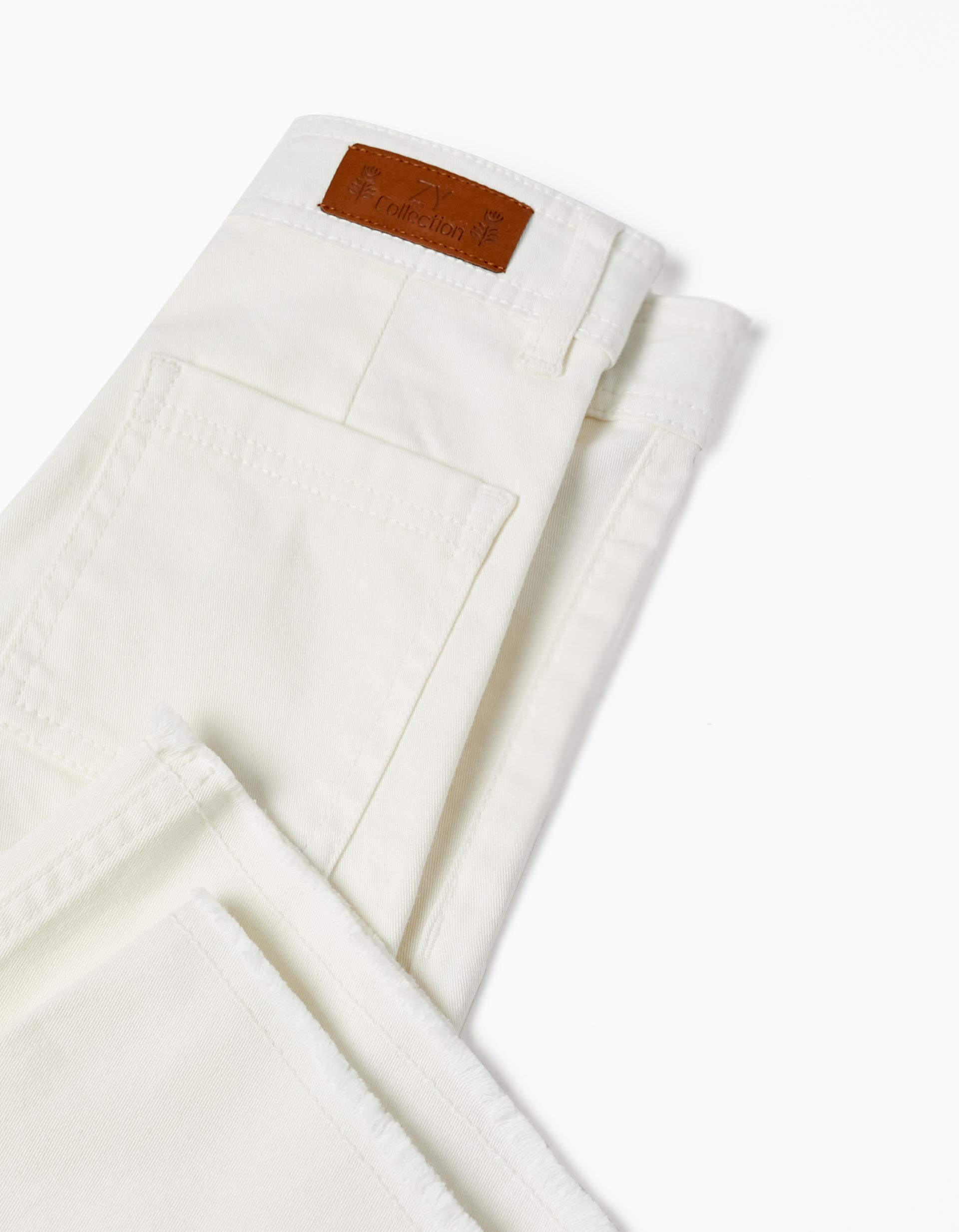 Pantalon en Sergé de Coton Fille 'Wide Leg', Blanc