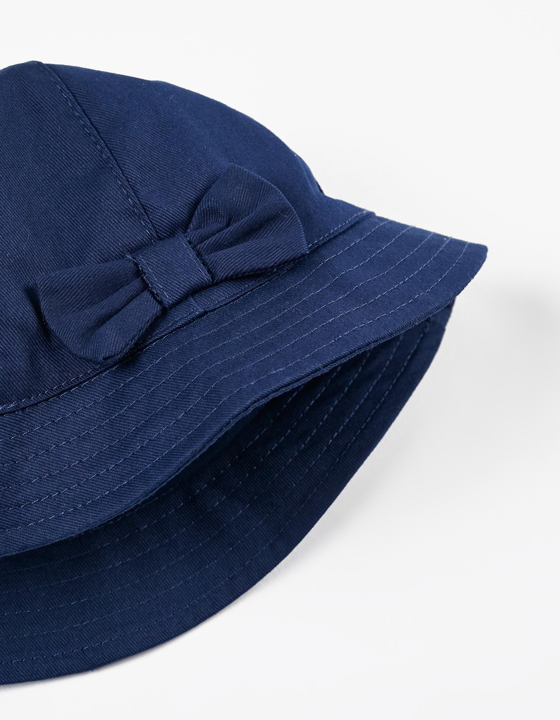 Chapeau en Sergé avec Nœud Fille, Bleu Foncé