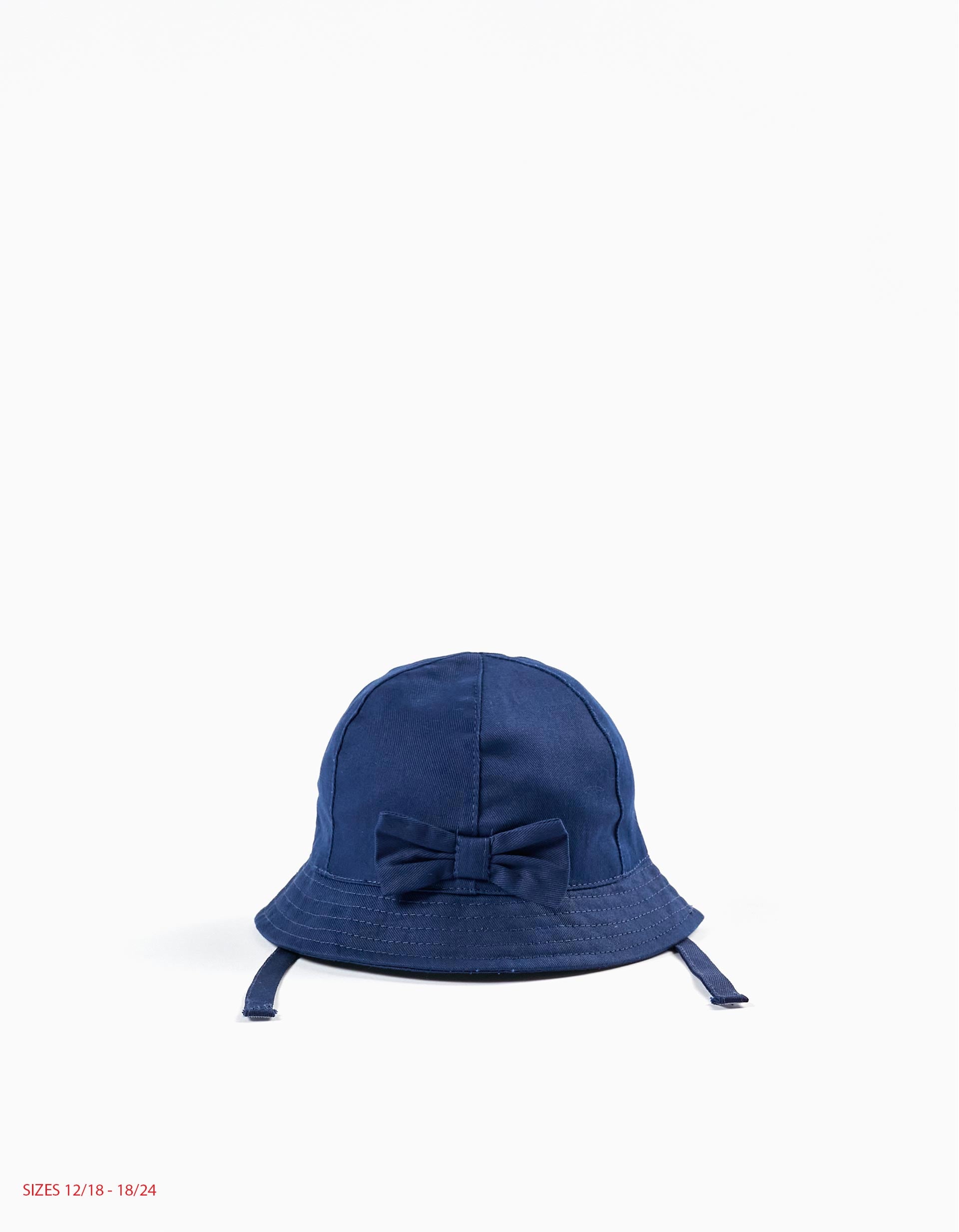 Chapeau en Sergé avec Nœud Fille, Bleu Foncé