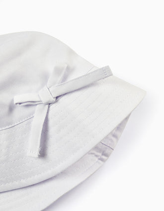 Sombrero de Sarga con Lazo Decorativo para Niña, Blanco