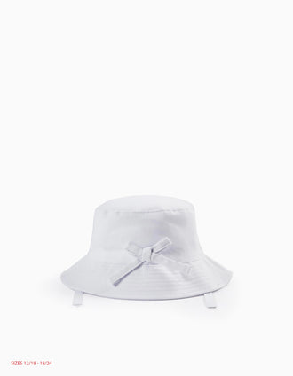 Sombrero de Sarga con Lazo Decorativo para Niña, Blanco
