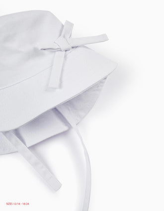 Sombrero de Sarga con Lazo Decorativo para Niña, Blanco