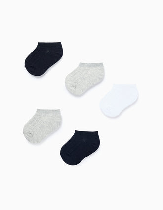 Pack 5 Pares de Meias Curtas Caneladas para Bebé, Multicolor