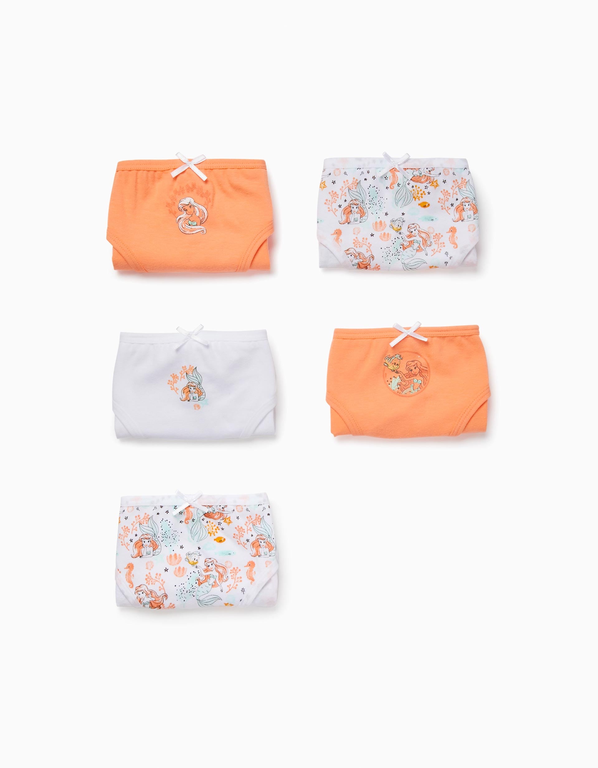 5-Pack Cotton Briefs for Girls 'Ariel', White/Coral