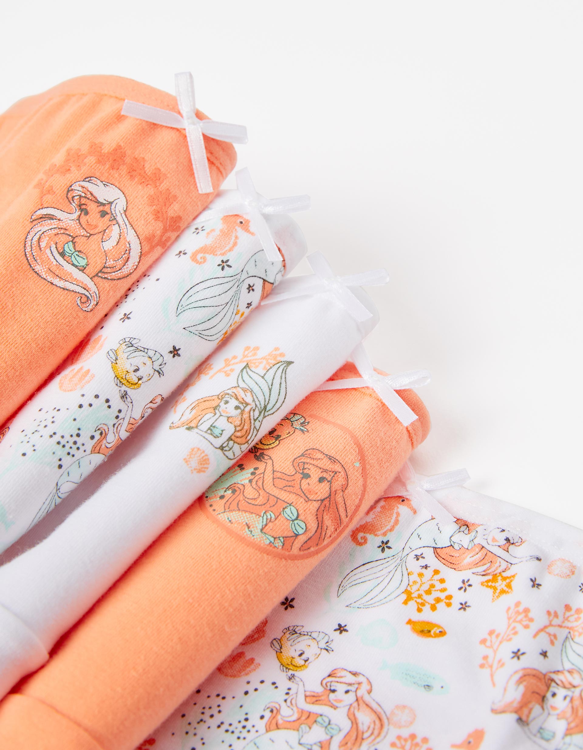 5-Pack Cotton Briefs for Girls 'Ariel', White/Coral