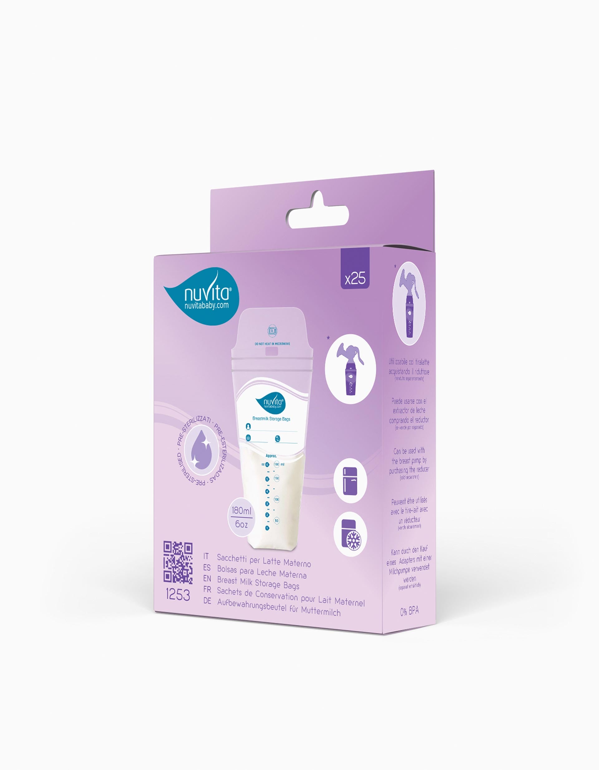 25 Breast Milk Storage Bags Nuvita 180Ml