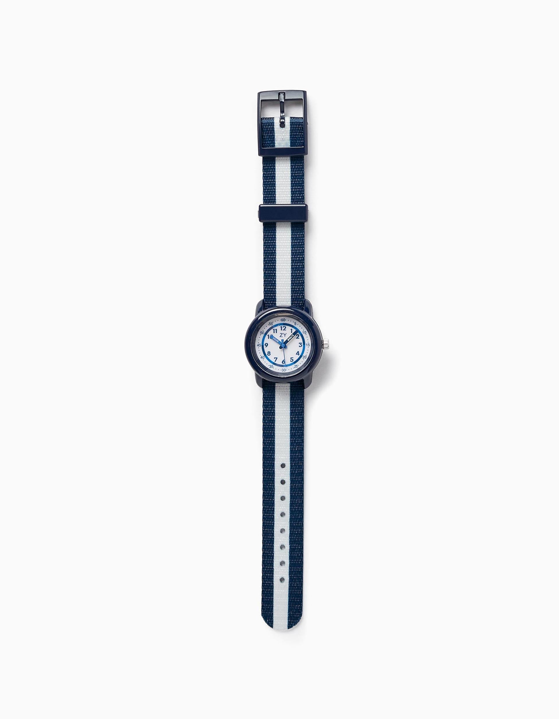 Reloj a Rayas para Niño, Azul Oscuro/Blanco