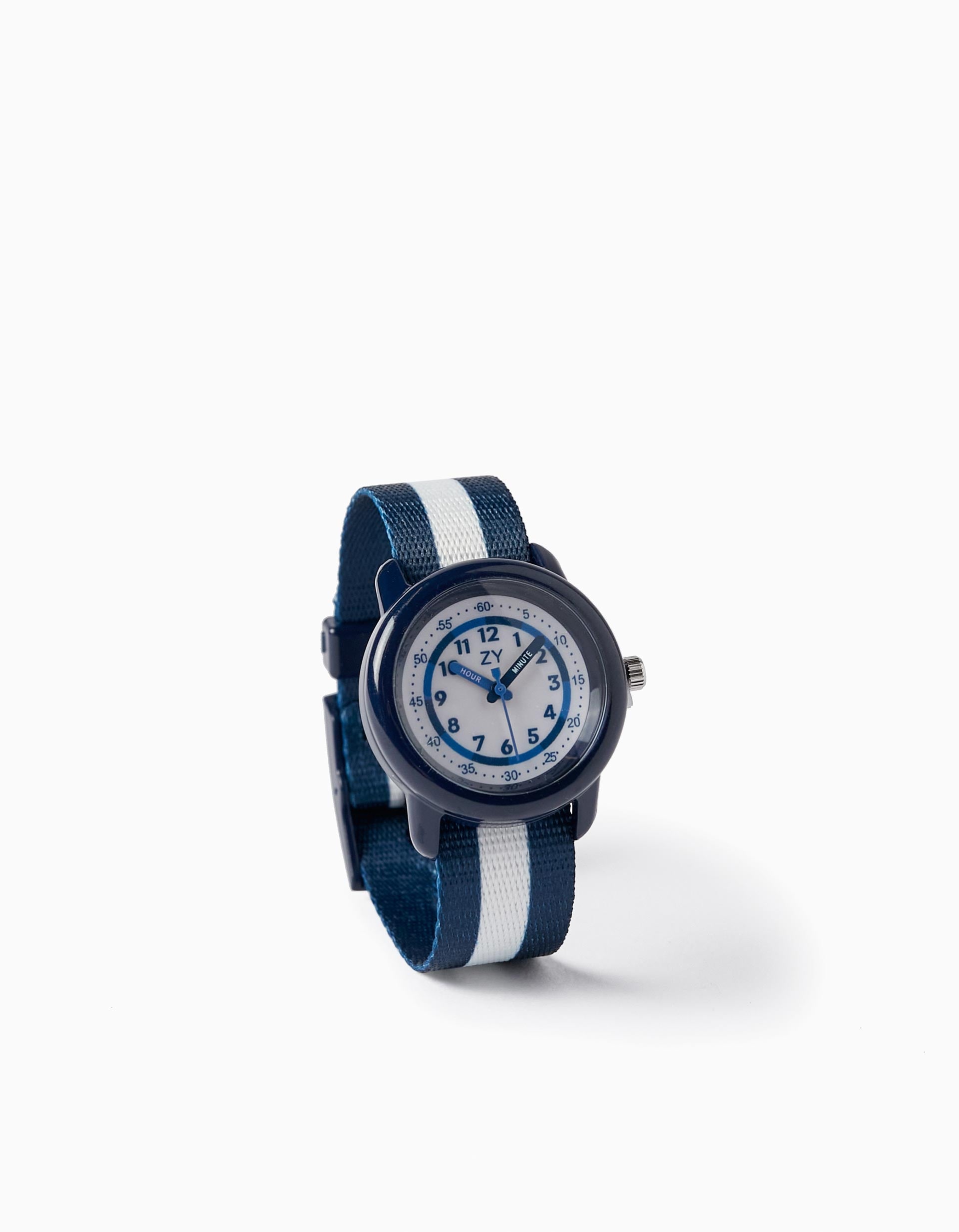 Striped Watch for Boys, Dark Blue/White