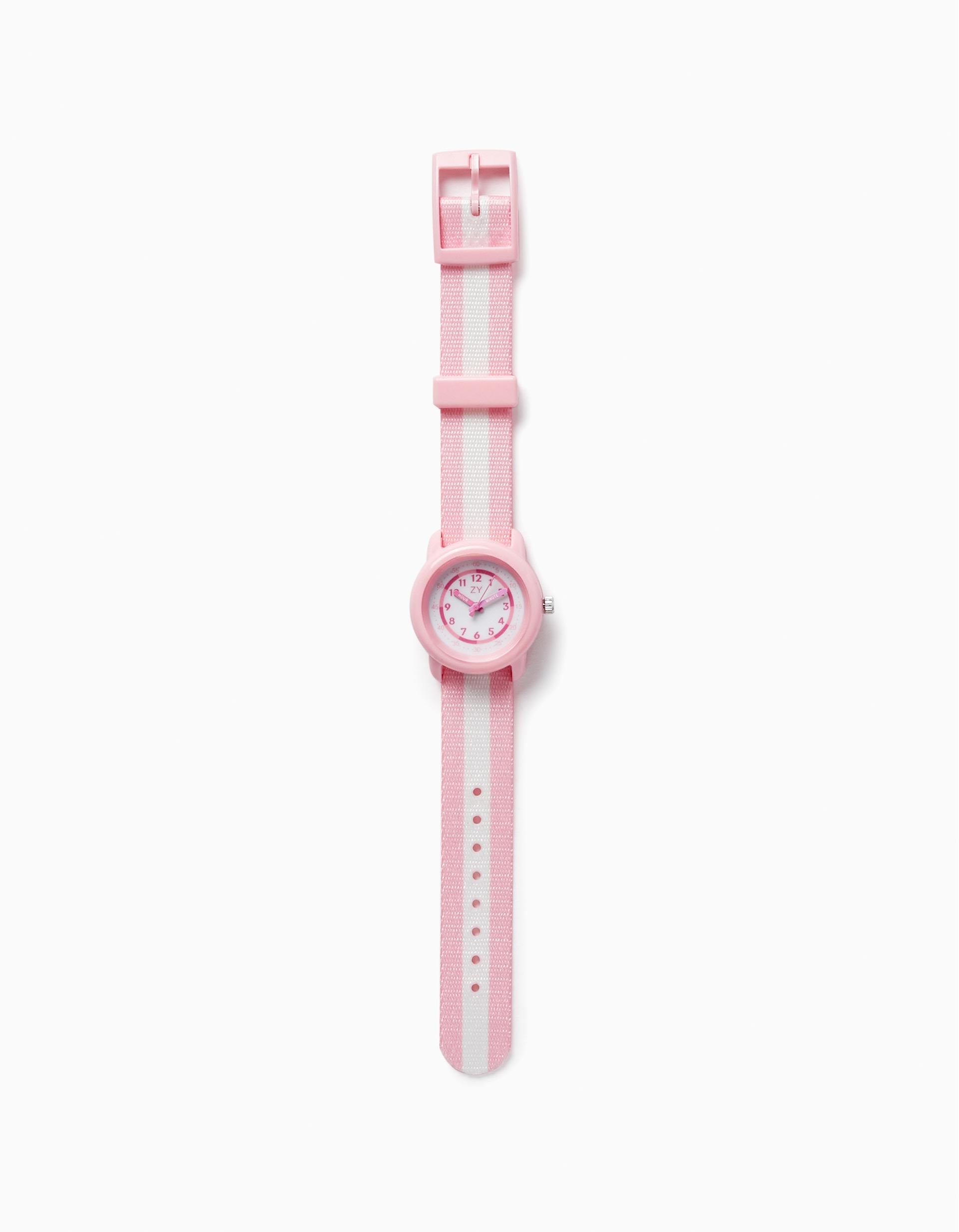 Montre à Rayures pour Fille, Rose/Blanc