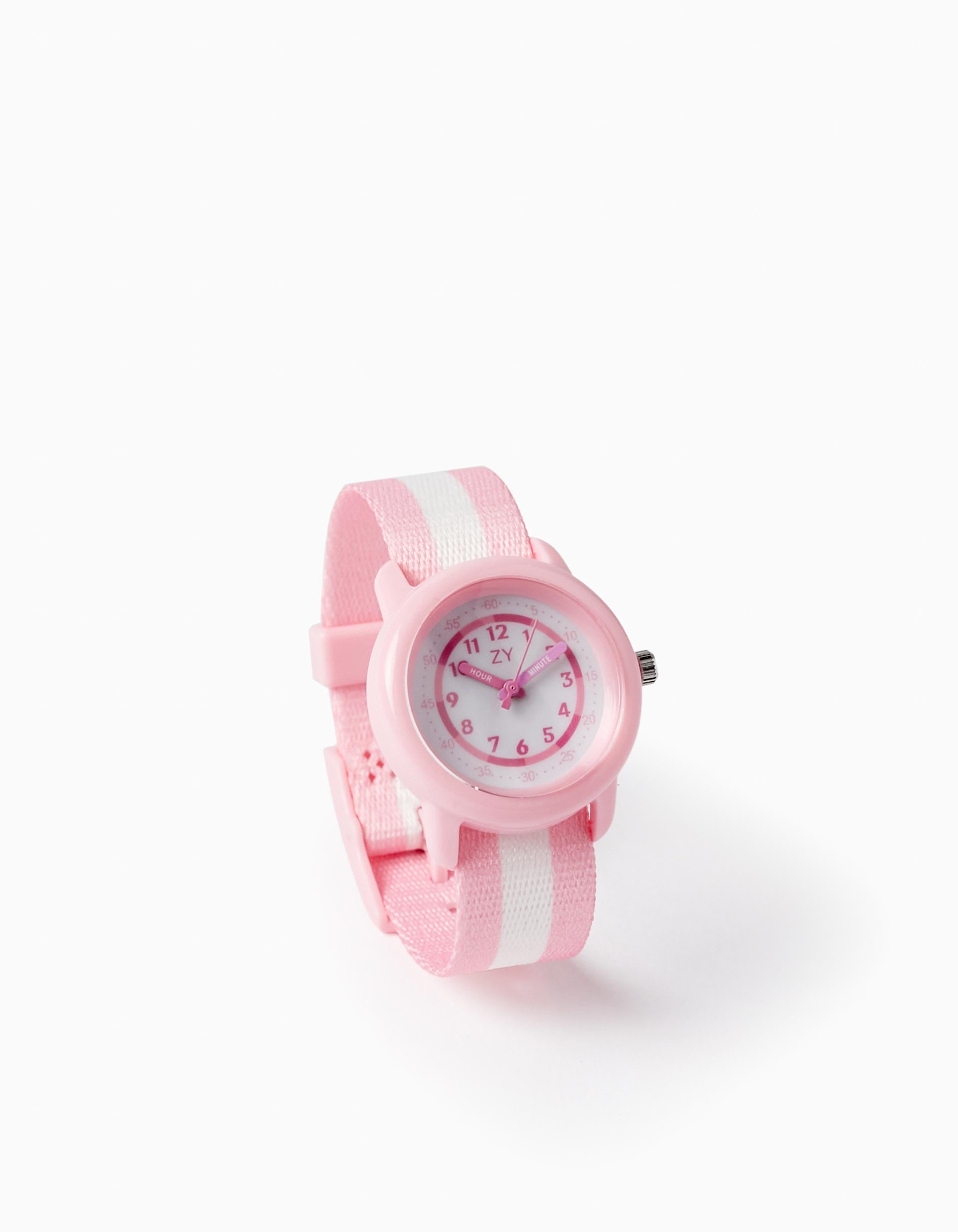 Montre à Rayures pour Fille, Rose/Blanc