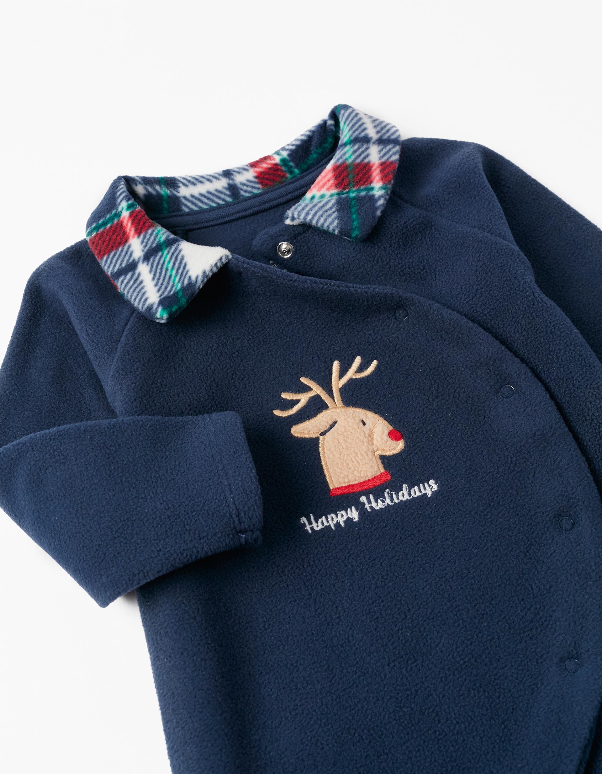 Polar Babygrow with Feet for Baby 'Rudolph - Happy Holidays', Dark Blue