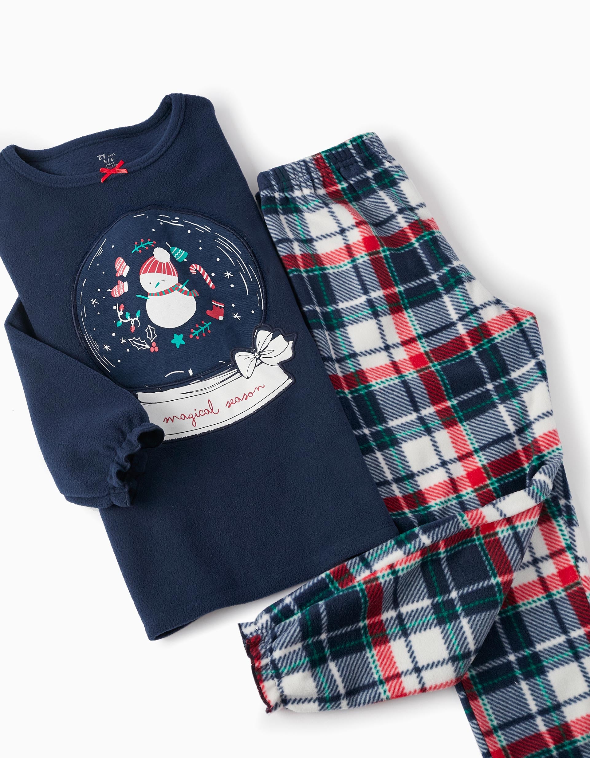 Pijama Polar para Menina 'Natal - Snow Globe', Azul-Escuro/Vermelho