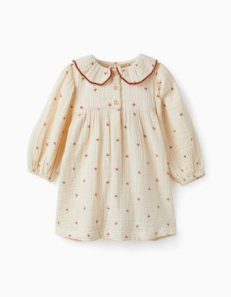 Vestido de Bambula para Bebé Menina 'Clubs & Hearts', Bege