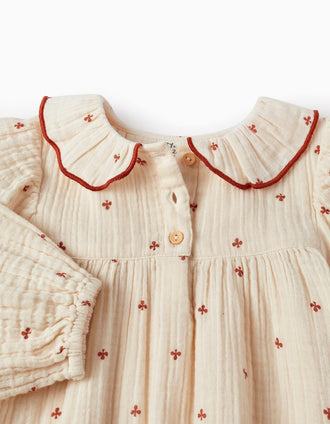 Vestido de Bambula para Bebé Menina 'Clubs & Hearts', Bege