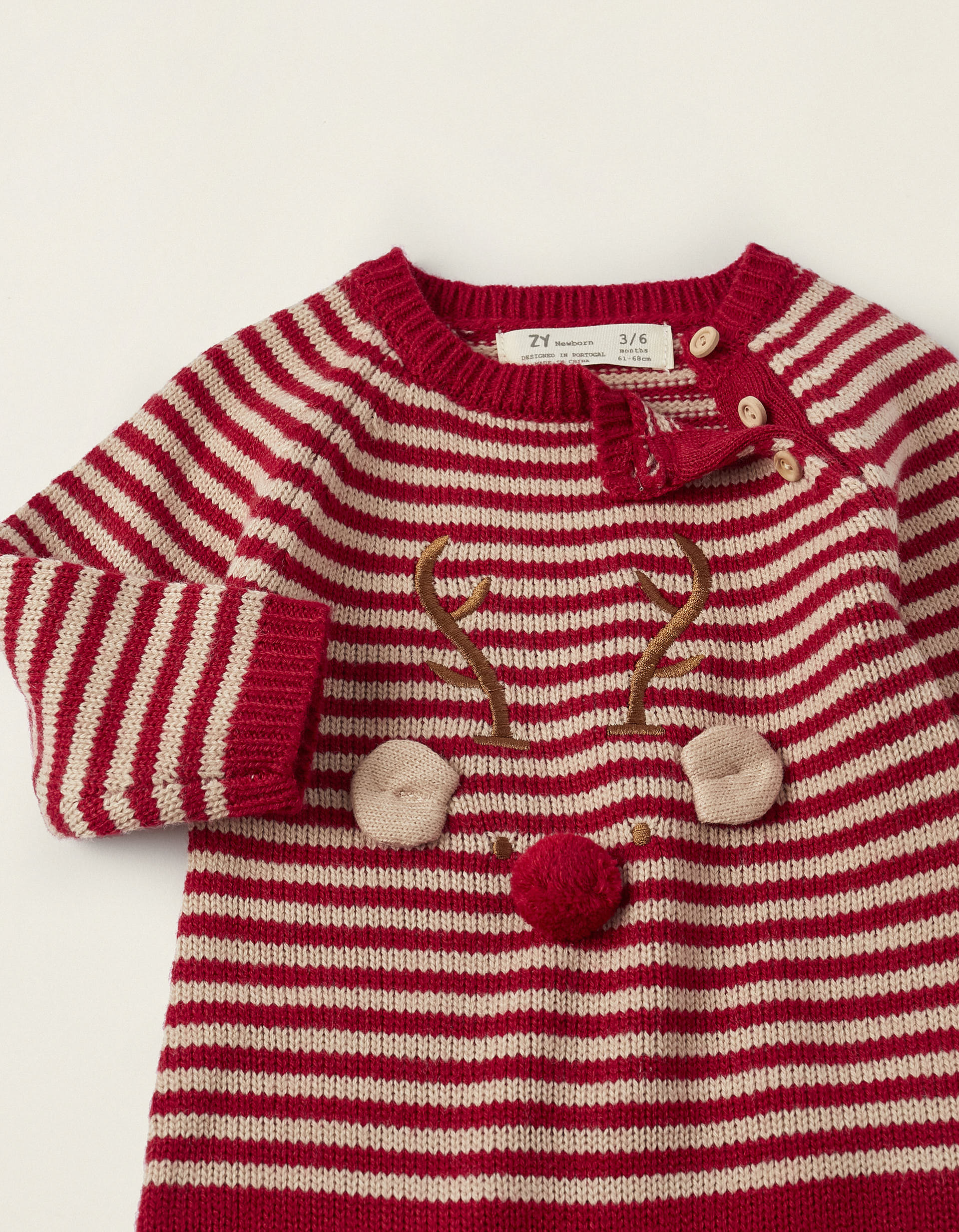 Knitted Bodysuit for Newborns 'Rudolph - Christmas', Red