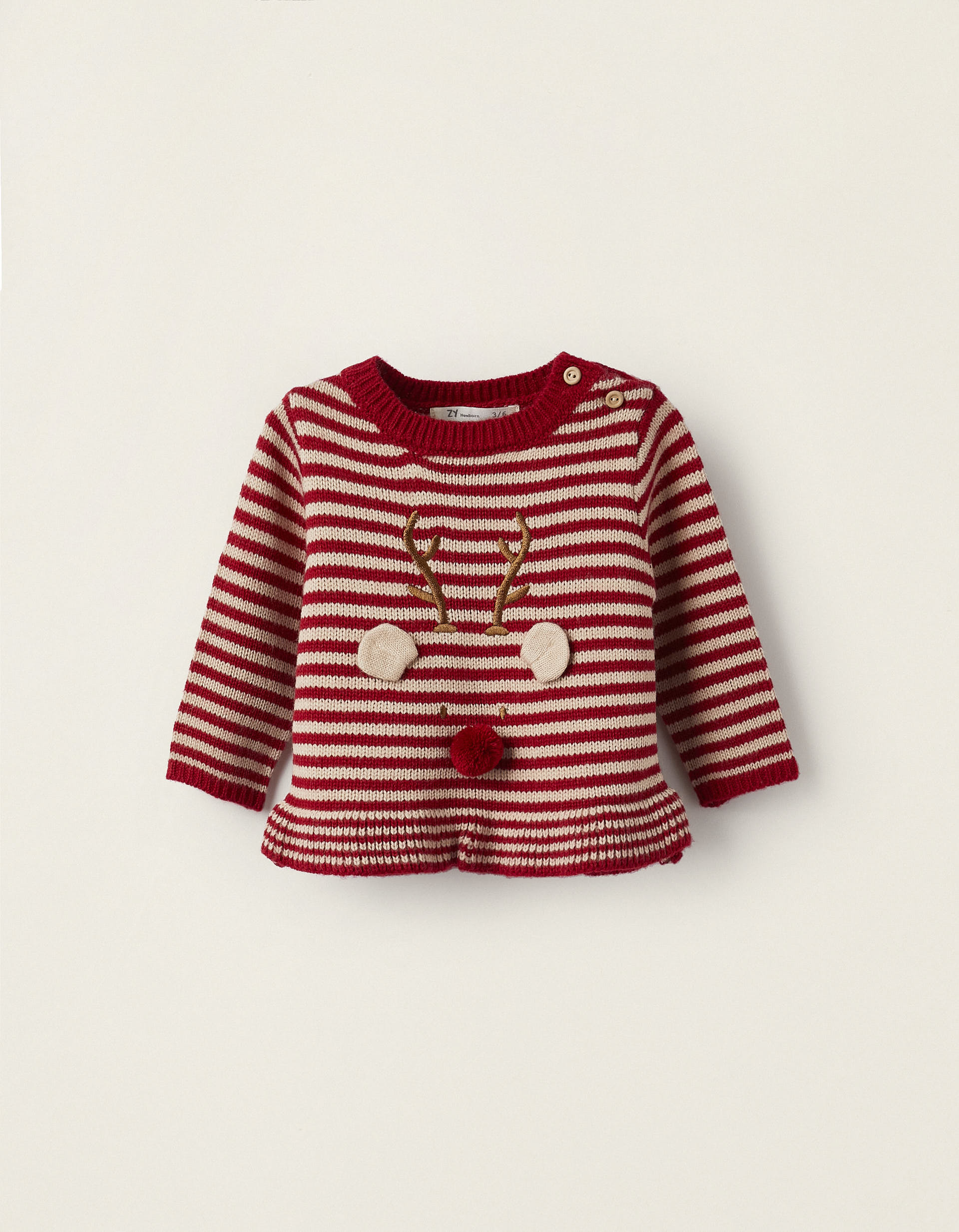 Knitted Cardigan for Newborn Girls 'Rudolph - Christmas', Red/Light Pink