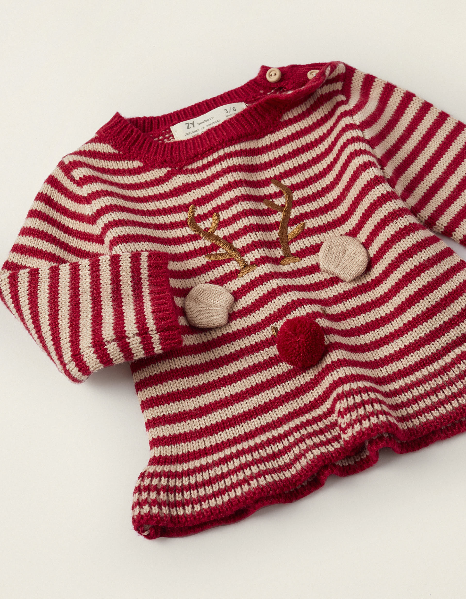 Knitted Cardigan for Newborn Girls 'Rudolph - Christmas', Red/Light Pink