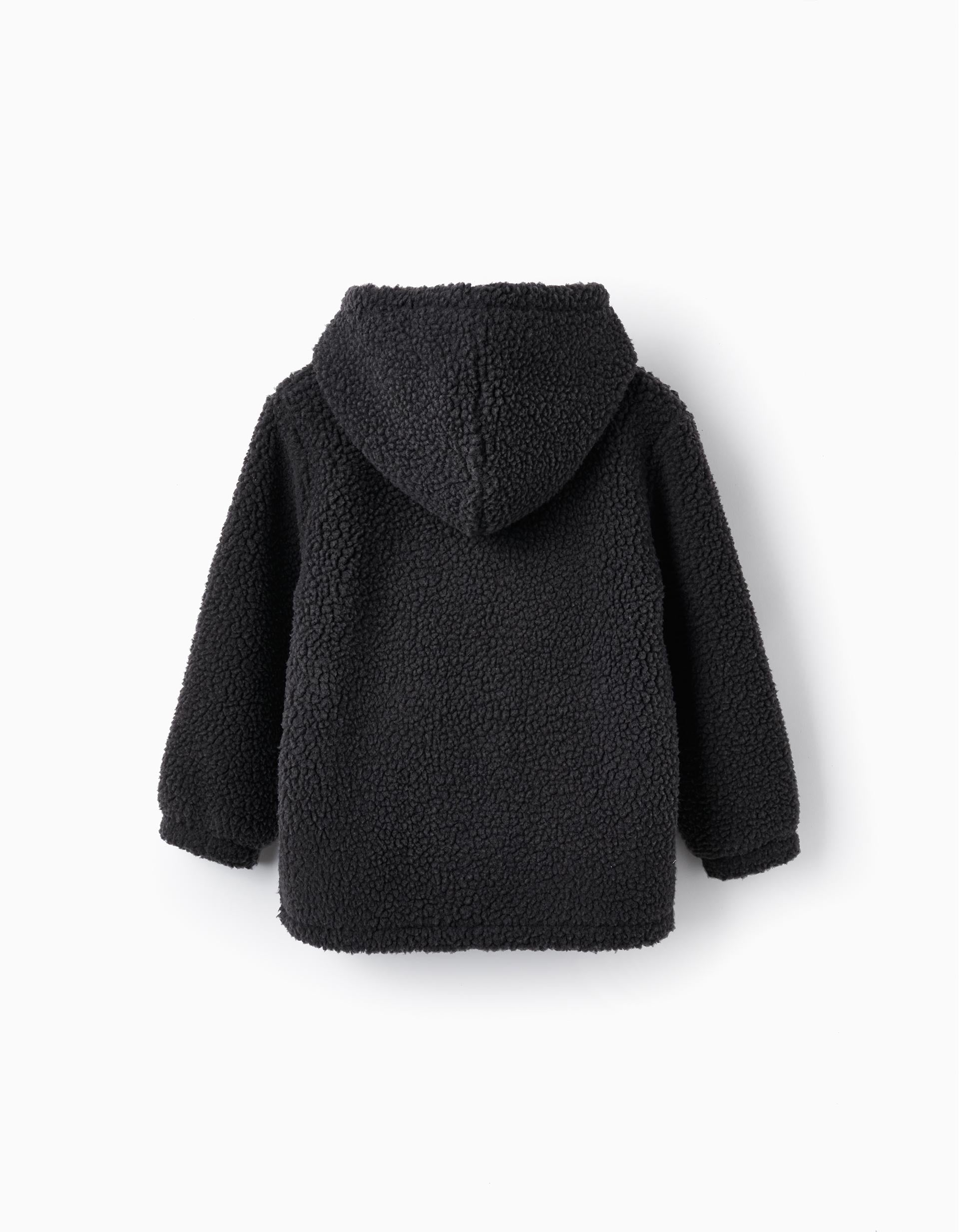 Chaqueta de Sherpa con Capucha para Niño, Negro/Gris Oscuro