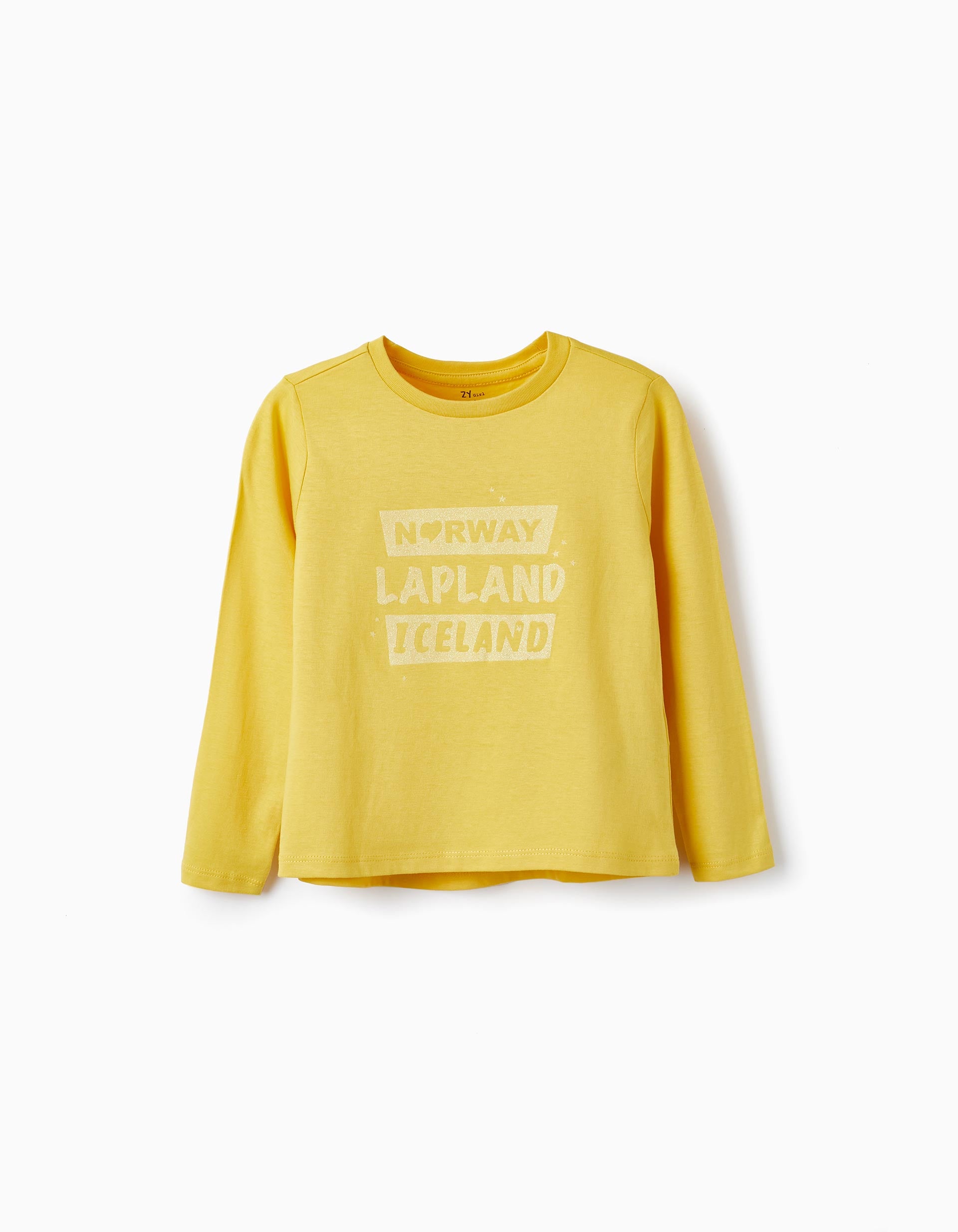 Long Sleeve Cotton T-Shirt for Girls 'Norway', Yellow