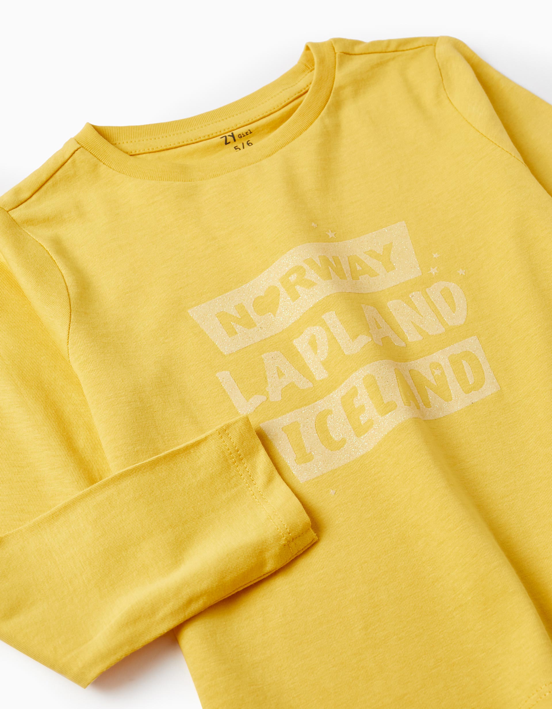 Long Sleeve Cotton T-Shirt for Girls 'Norway', Yellow