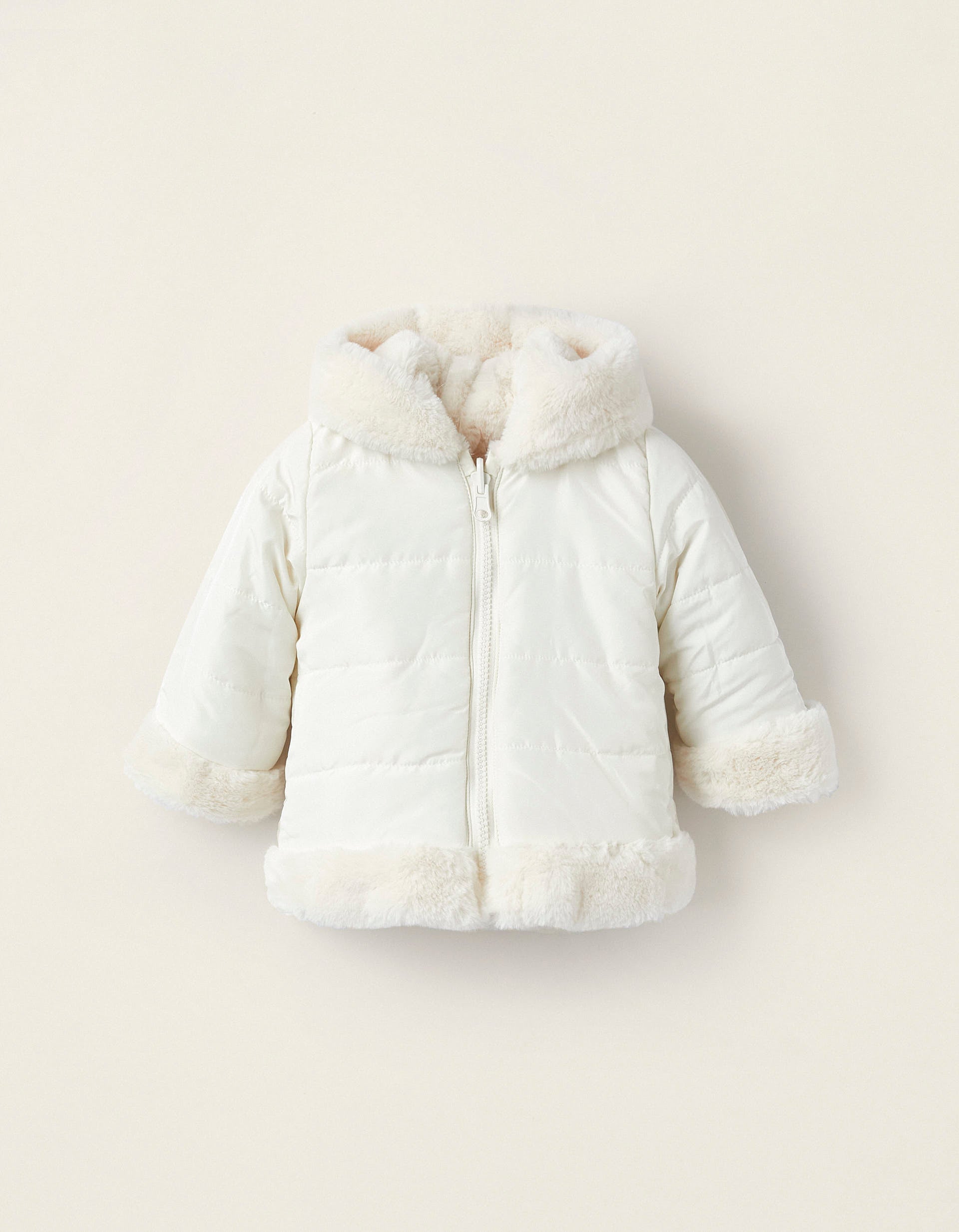 Reversible Hooded Jacket for Newborn Girls, White