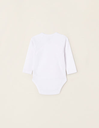 Pack of 4 Wrapover Bodysuits in Cotton for Babies, White