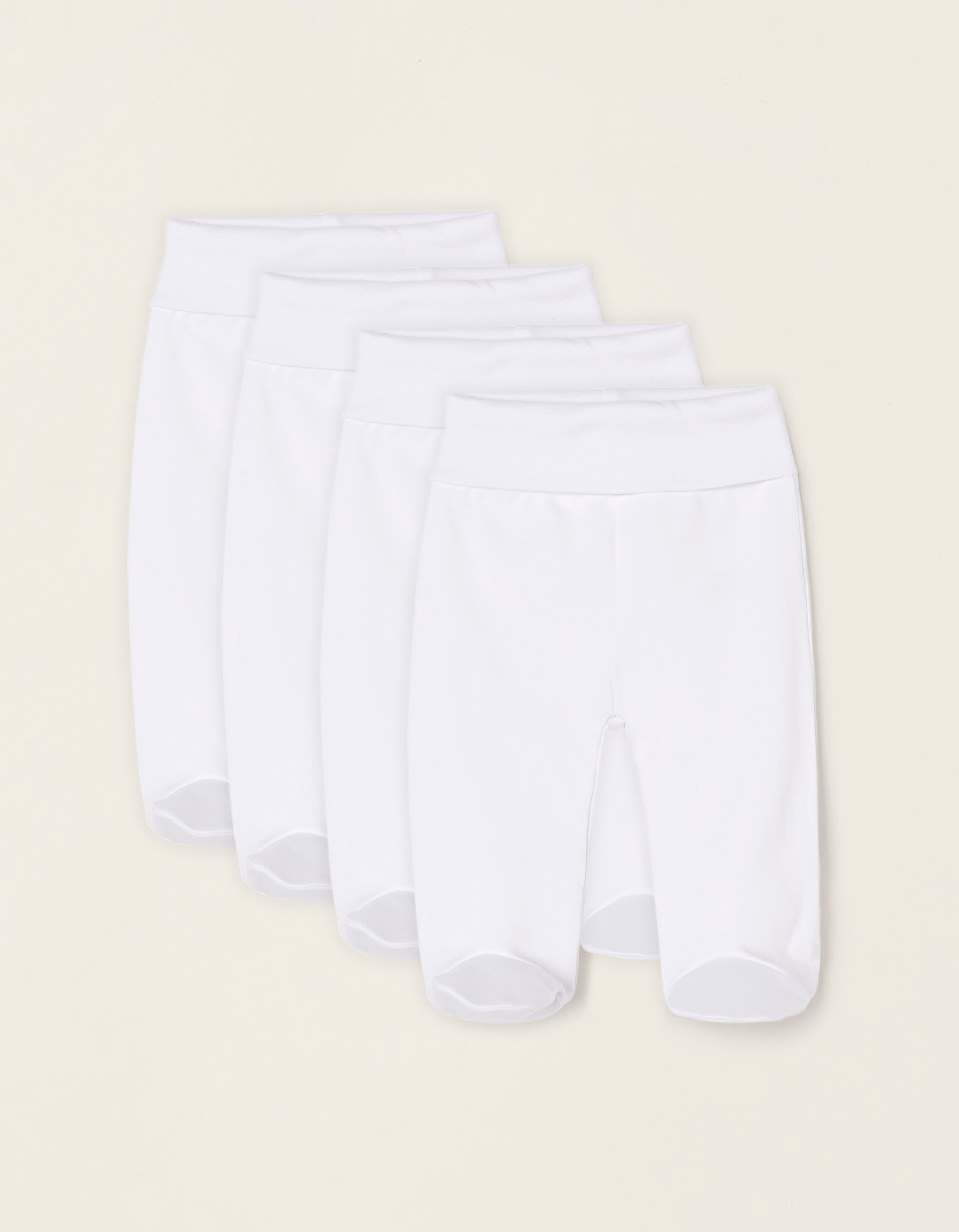 Pack 4 Pantalones con Pliegues y Cintura Alta para Recién Nacido y Bebé, Blanco