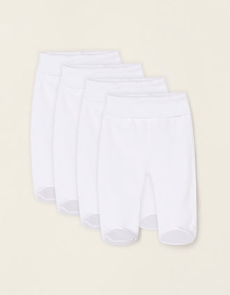 Pack 4 Pantalones con Pliegues y Cintura Alta para Recién Nacido y Bebé, Blanco