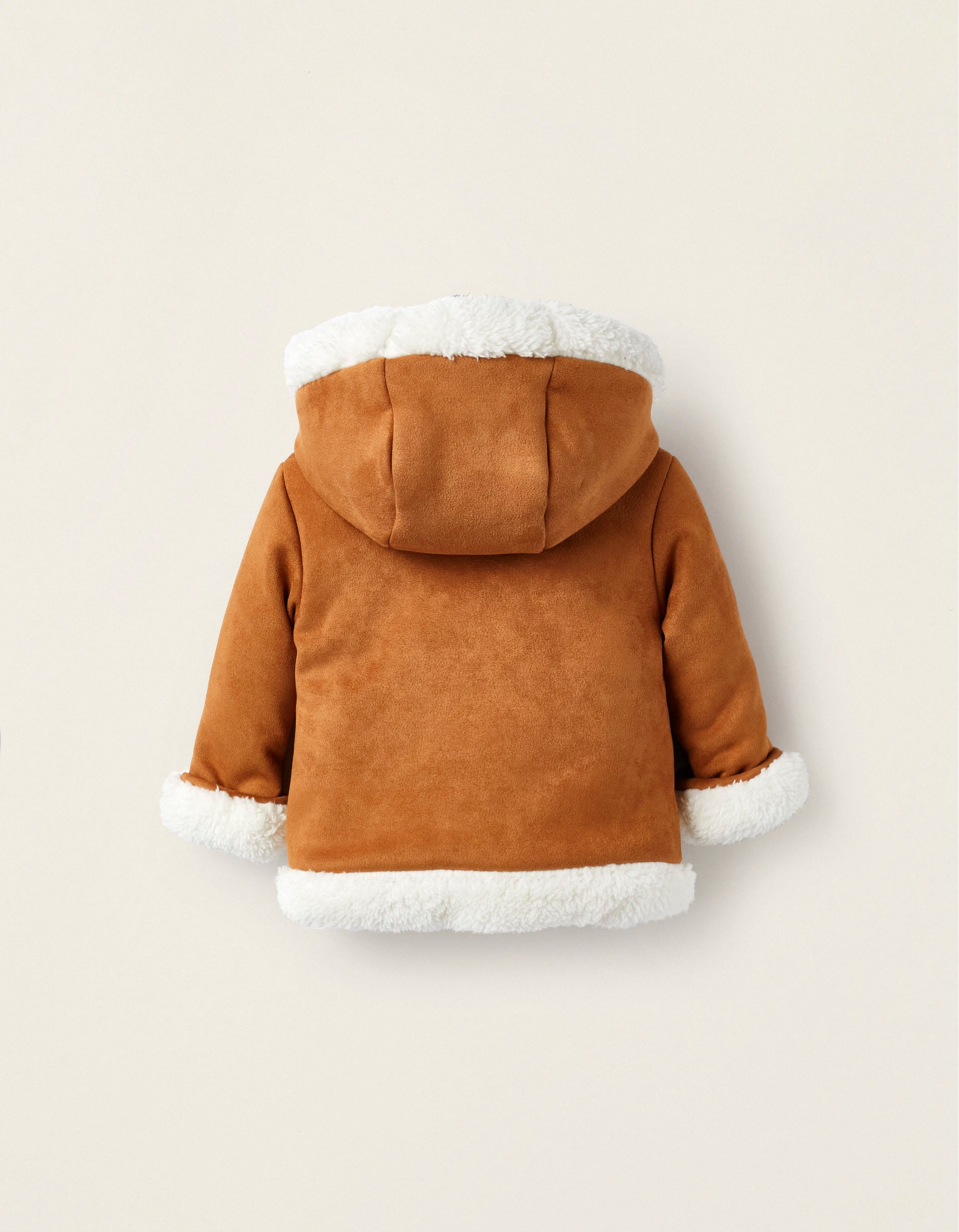 Hooded Jacket with Fur for Newborns, Brown/White