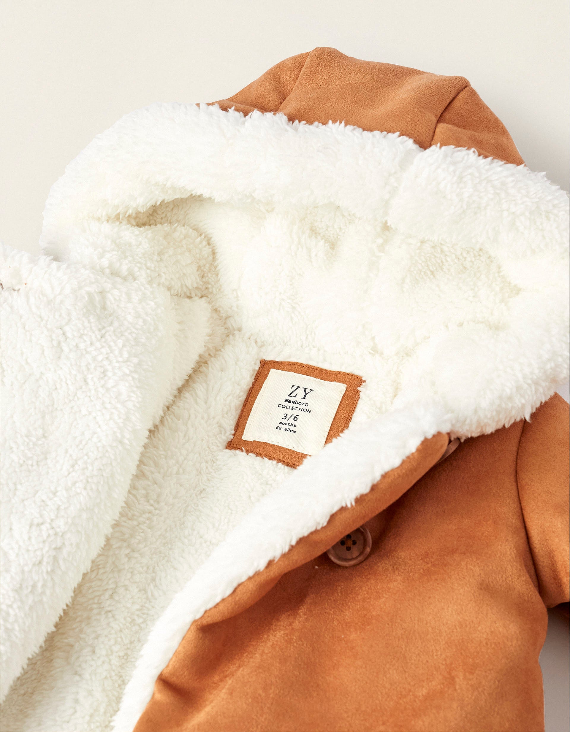 Hooded Jacket with Fur for Newborns, Brown/White