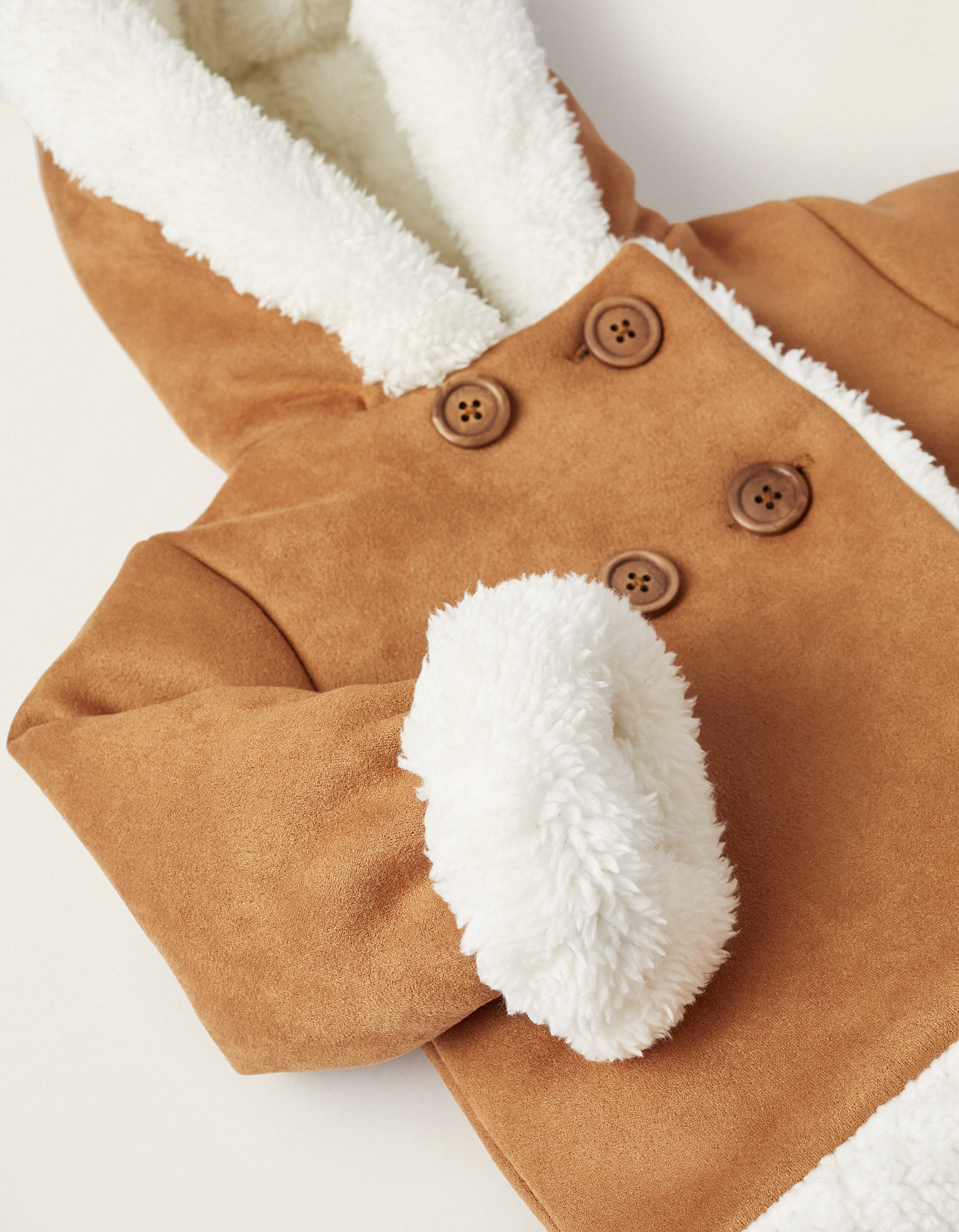 Hooded Jacket with Fur for Newborns, Brown/White