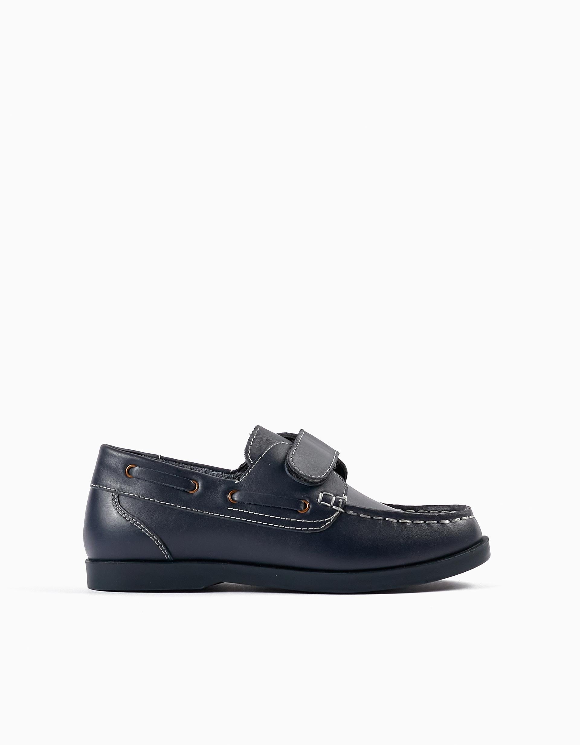 Mocassins en Cuir pour Garçon, Bleu Foncé