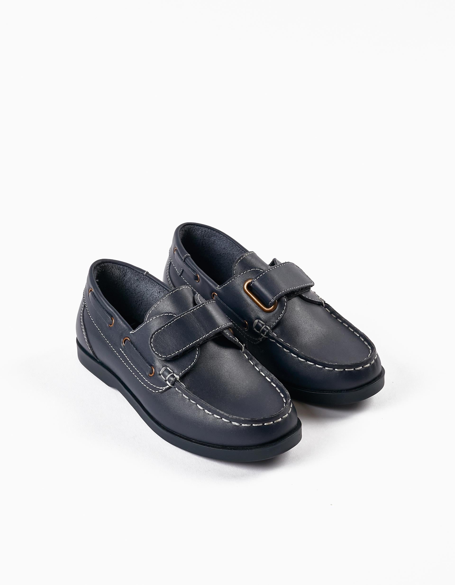 Mocassins en Cuir pour Garçon, Bleu Foncé