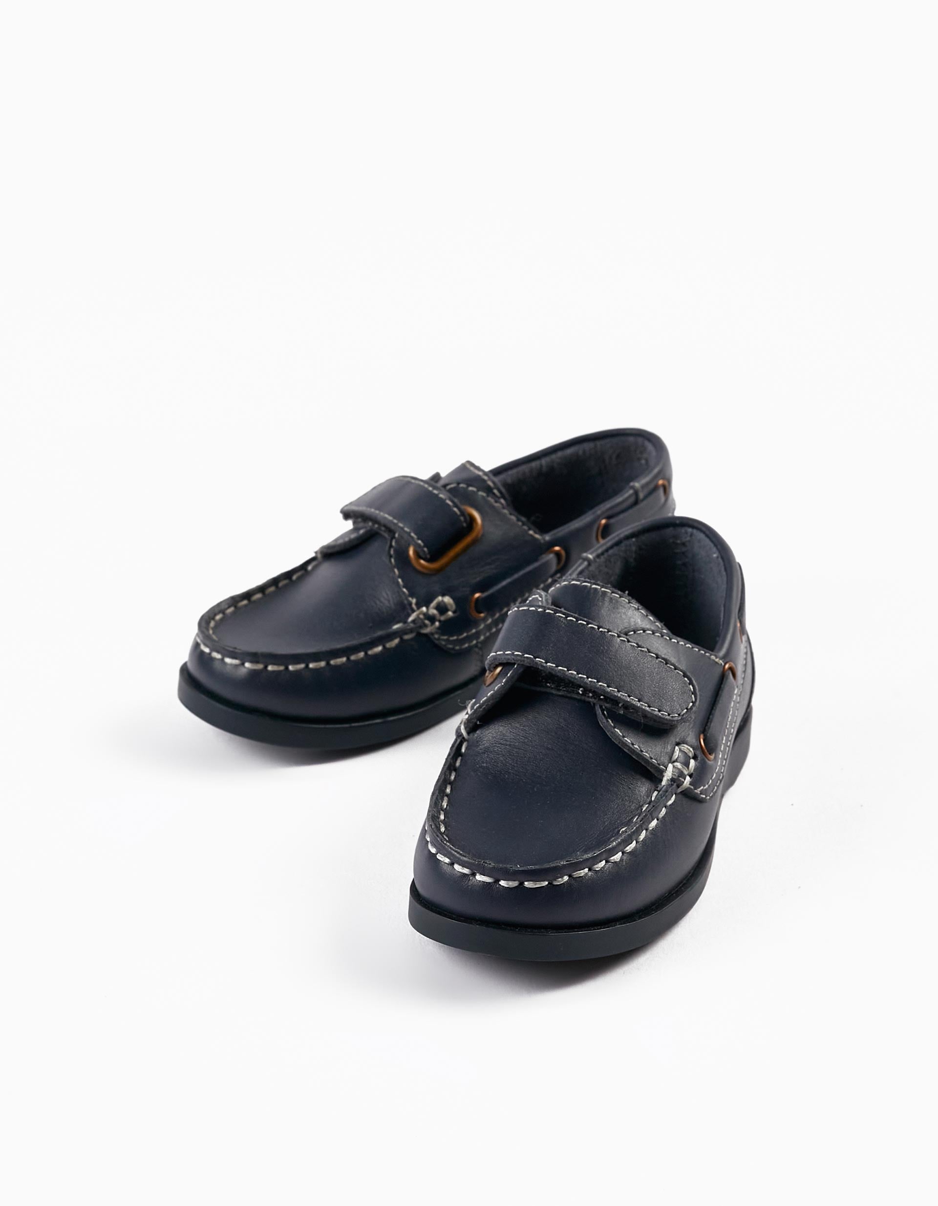 Mocassins en Cuir pour Bébé Garçon, Bleu Foncé