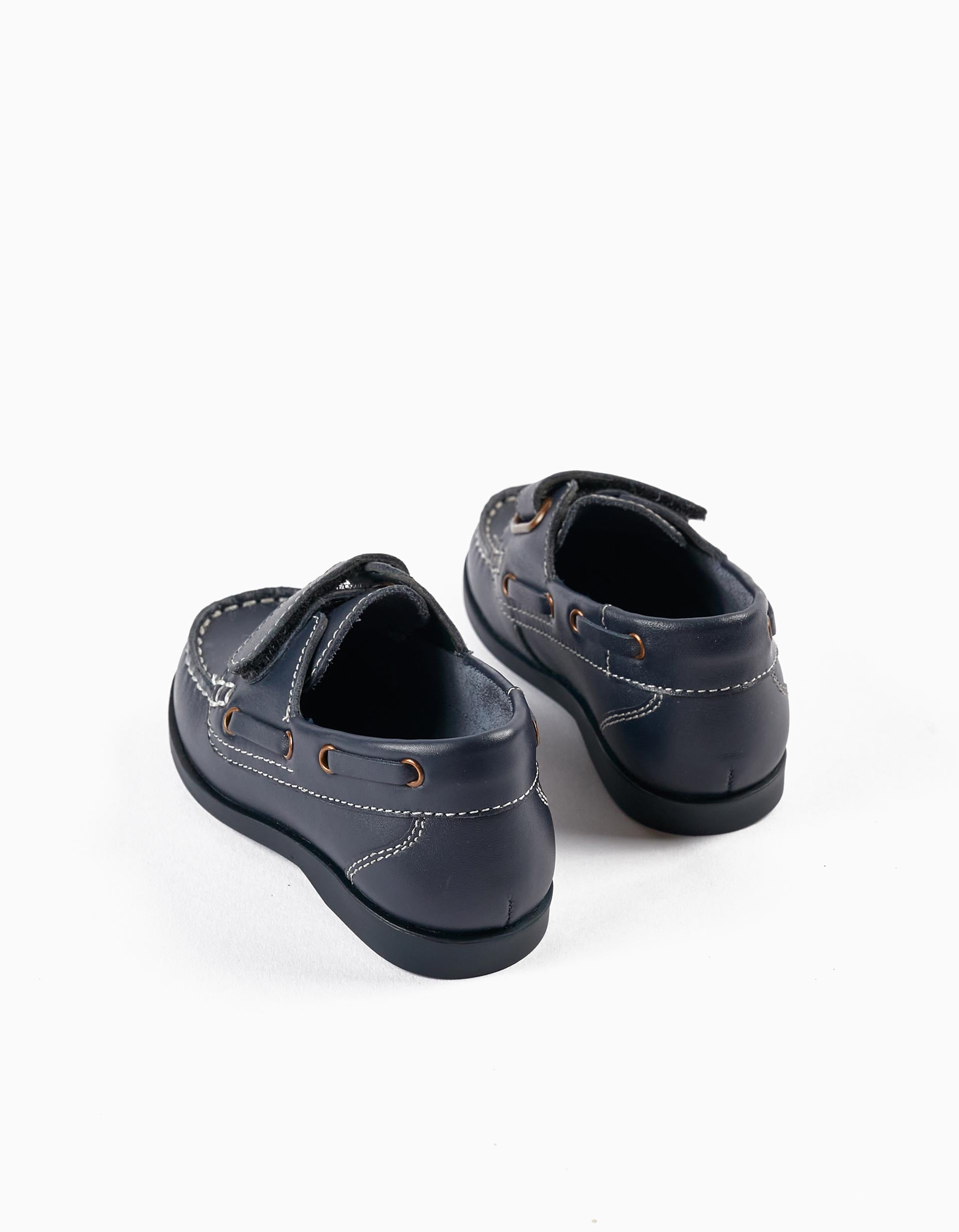 Mocassins en Cuir pour Bébé Garçon, Bleu Foncé