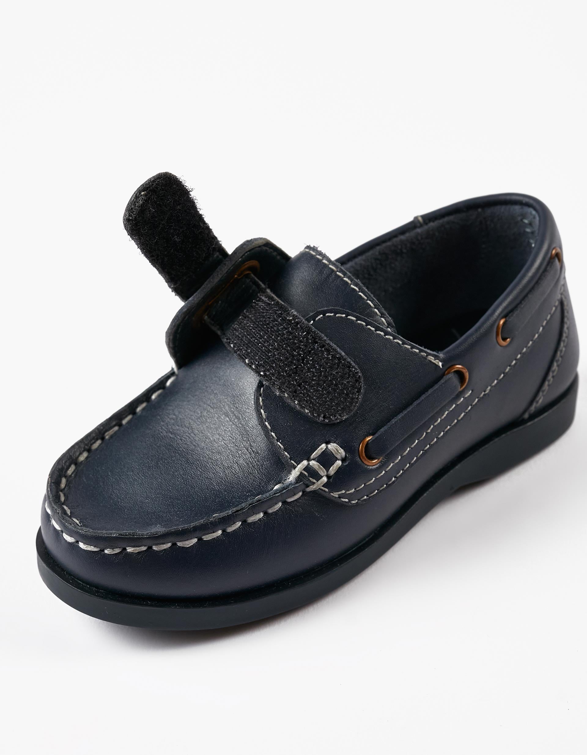 Mocassins en Cuir pour Bébé Garçon, Bleu Foncé