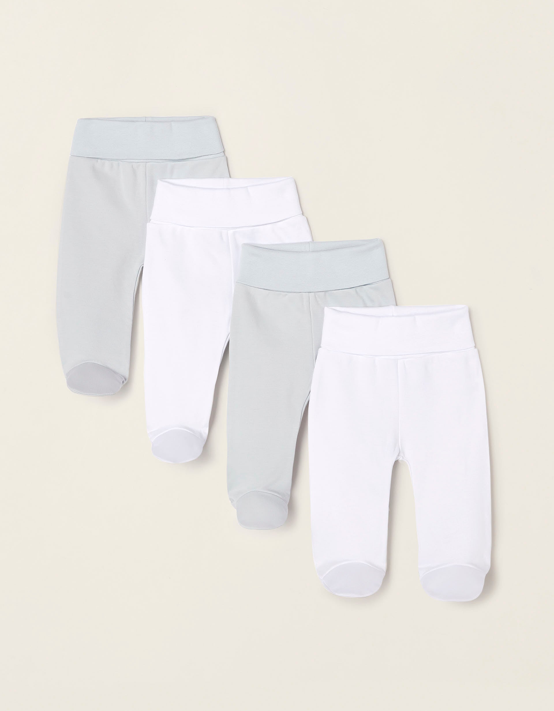 Pack 4 Pantalones con Pliegues para Recién Nacido y Bebé, Blanco/Menta