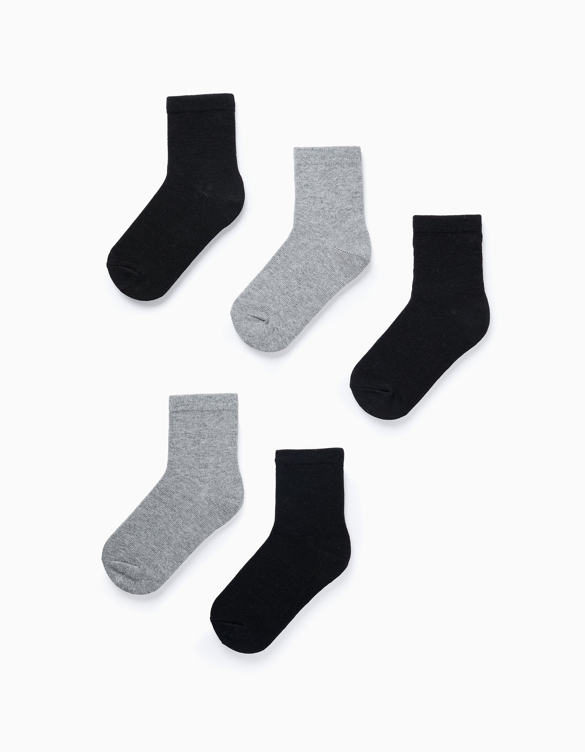 Pack of 5 Pairs of Plain Socks for Boys, Grey/Black