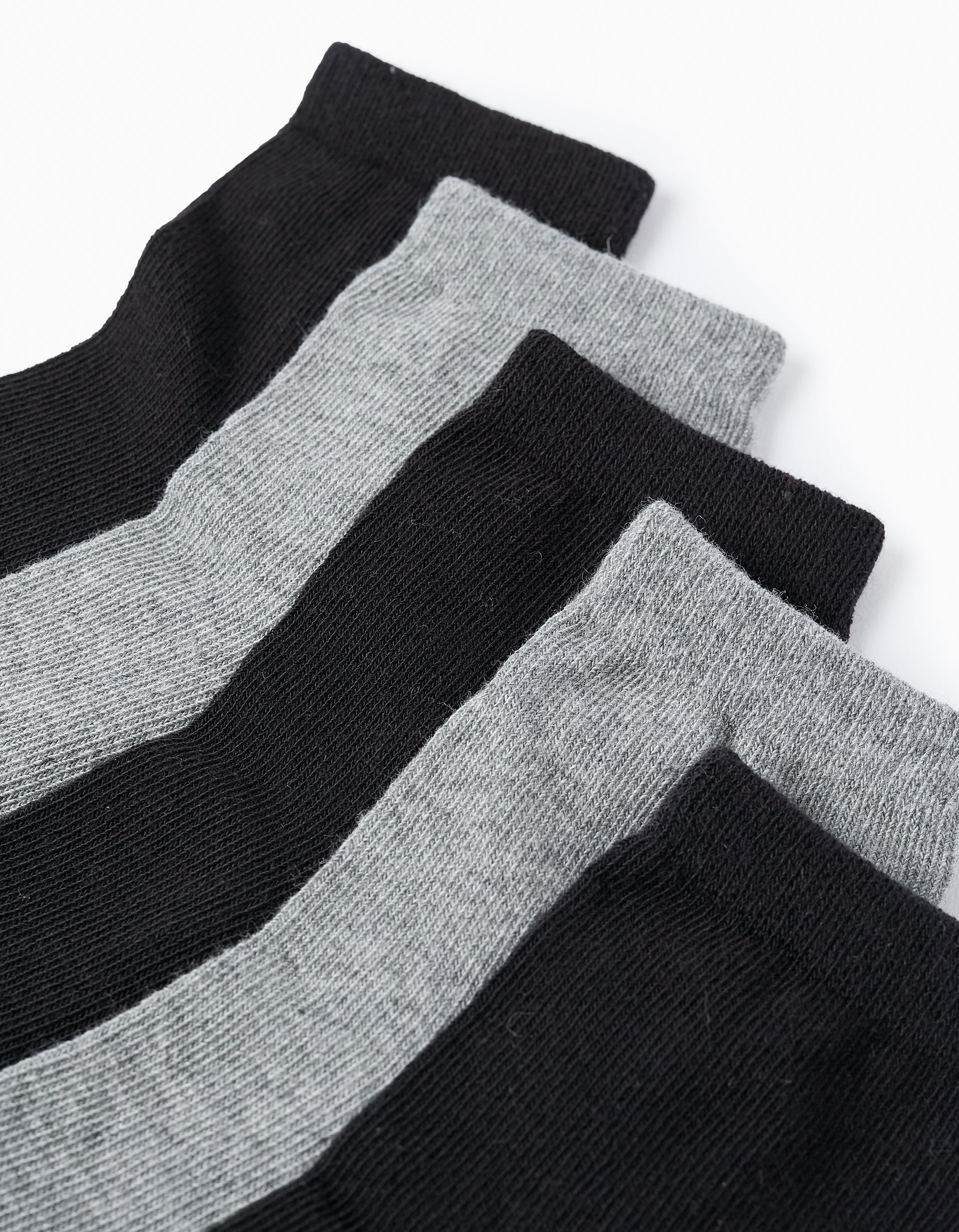 Pack of 5 Pairs of Plain Socks for Boys, Grey/Black