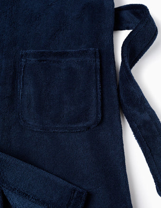 Fleece Dressing Gown with Hood and Belt for Boys, Dark Blue