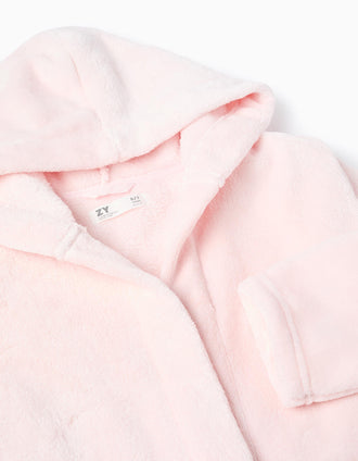 Fleece Dressing Gown with Hood and Belt for Girls, Pink