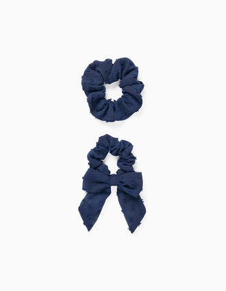 Pack 2 Elásticos Scrunchie Plumeti para Menina, Azul Escuro