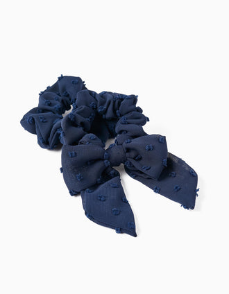 Pack 2 Elásticos Scrunchie Plumeti para Menina, Azul Escuro