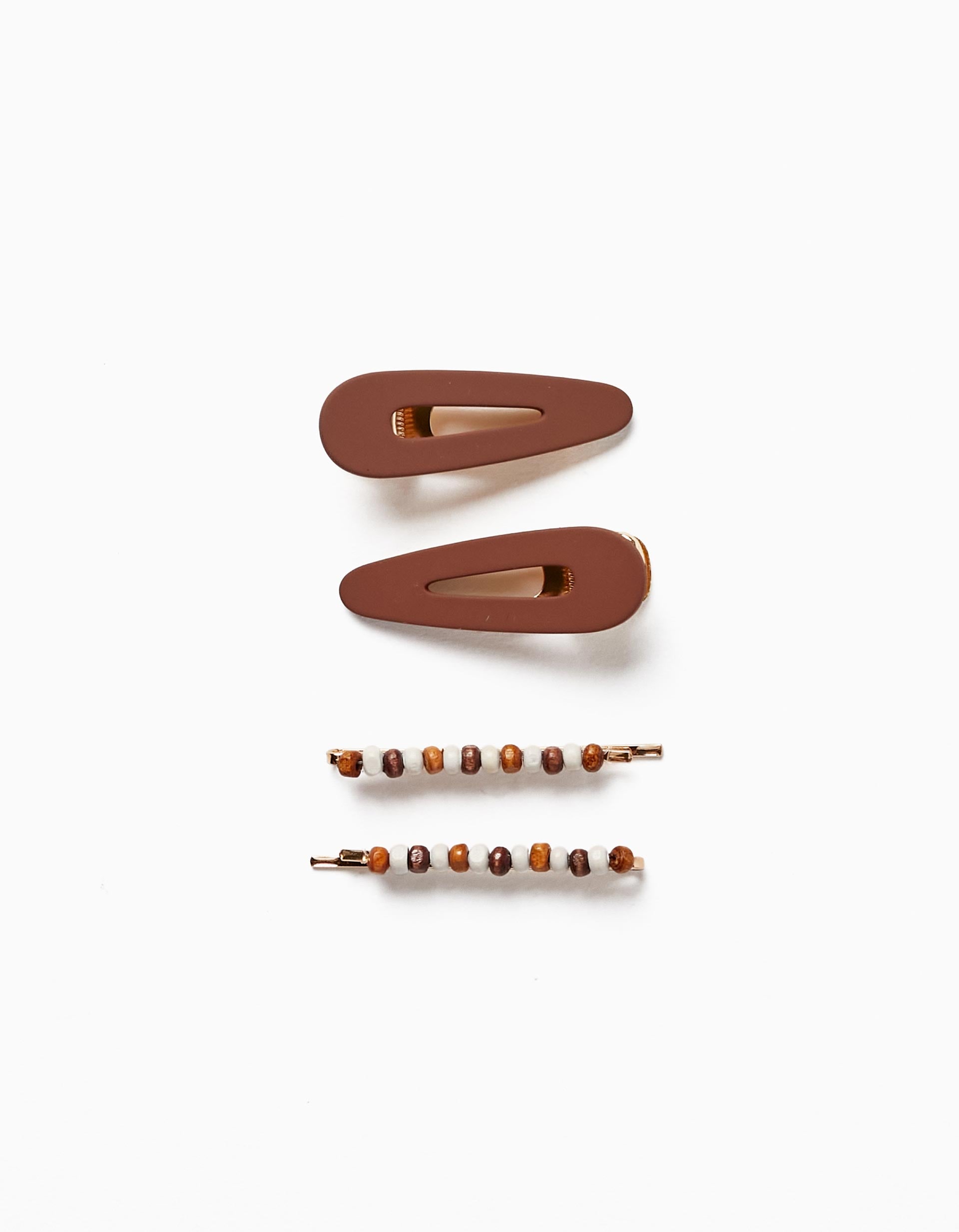 Pack 4 Ganchos para Menina, Dourado/Castanho