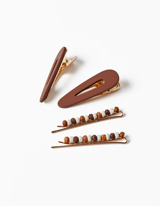 Pack 4 Ganchos para Menina, Dourado/Castanho