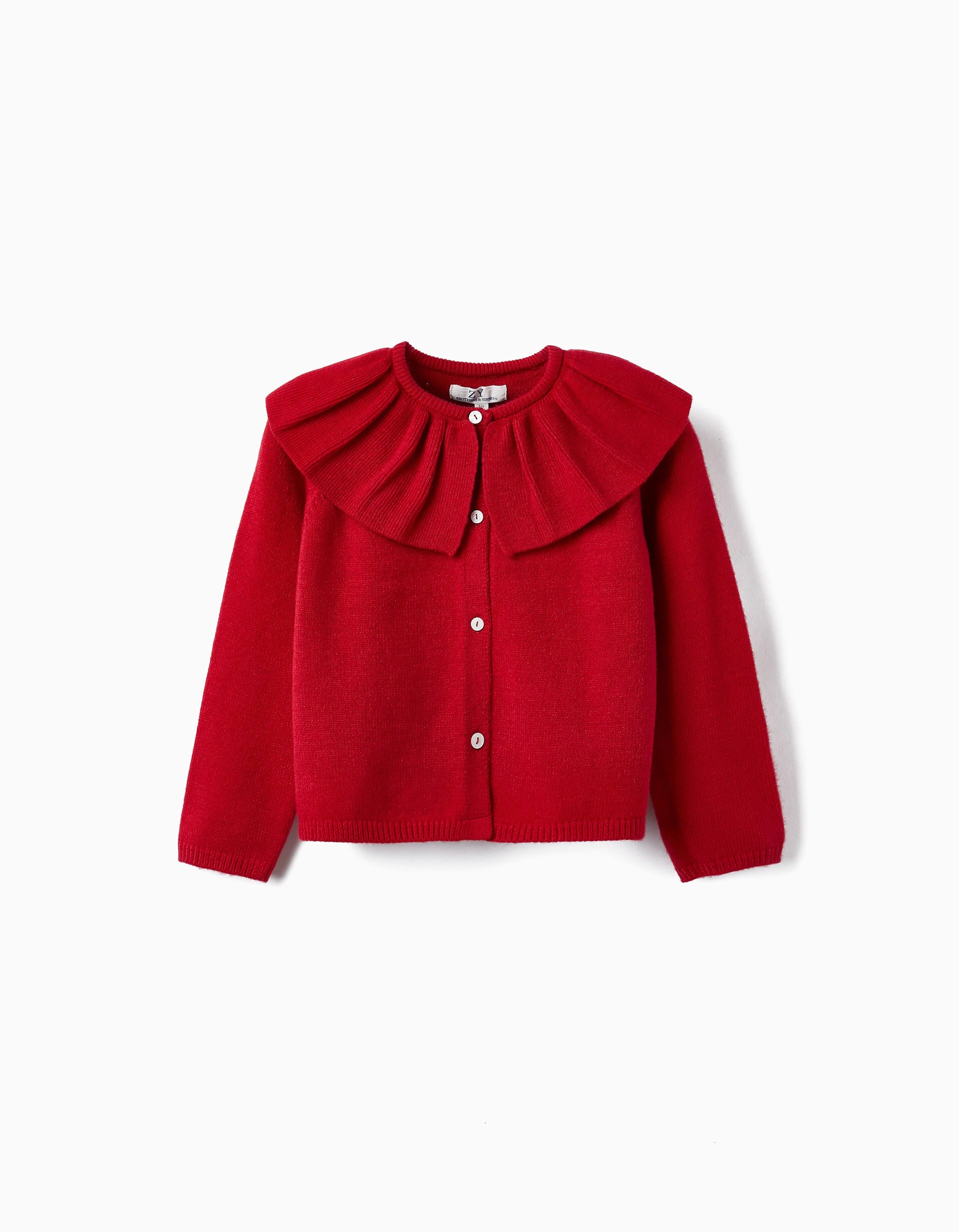 Chaqueta de Punto con Volante para Niña, Rojo